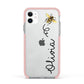 Bee in Flight Personalised Name Apple iPhone 11 in White with Pink Impact Case