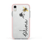 Bee in Flight Personalised Name Apple iPhone XR Impact Case Pink Edge on Silver Phone