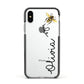 Bee in Flight Personalised Name Apple iPhone Xs Impact Case Black Edge on Silver Phone
