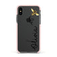 Bee in Flight Personalised Name Apple iPhone Xs Impact Case Pink Edge on Black Phone
