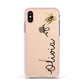 Bee in Flight Personalised Name Apple iPhone Xs Impact Case Pink Edge on Gold Phone