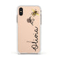 Bee in Flight Personalised Name Apple iPhone Xs Impact Case White Edge on Gold Phone