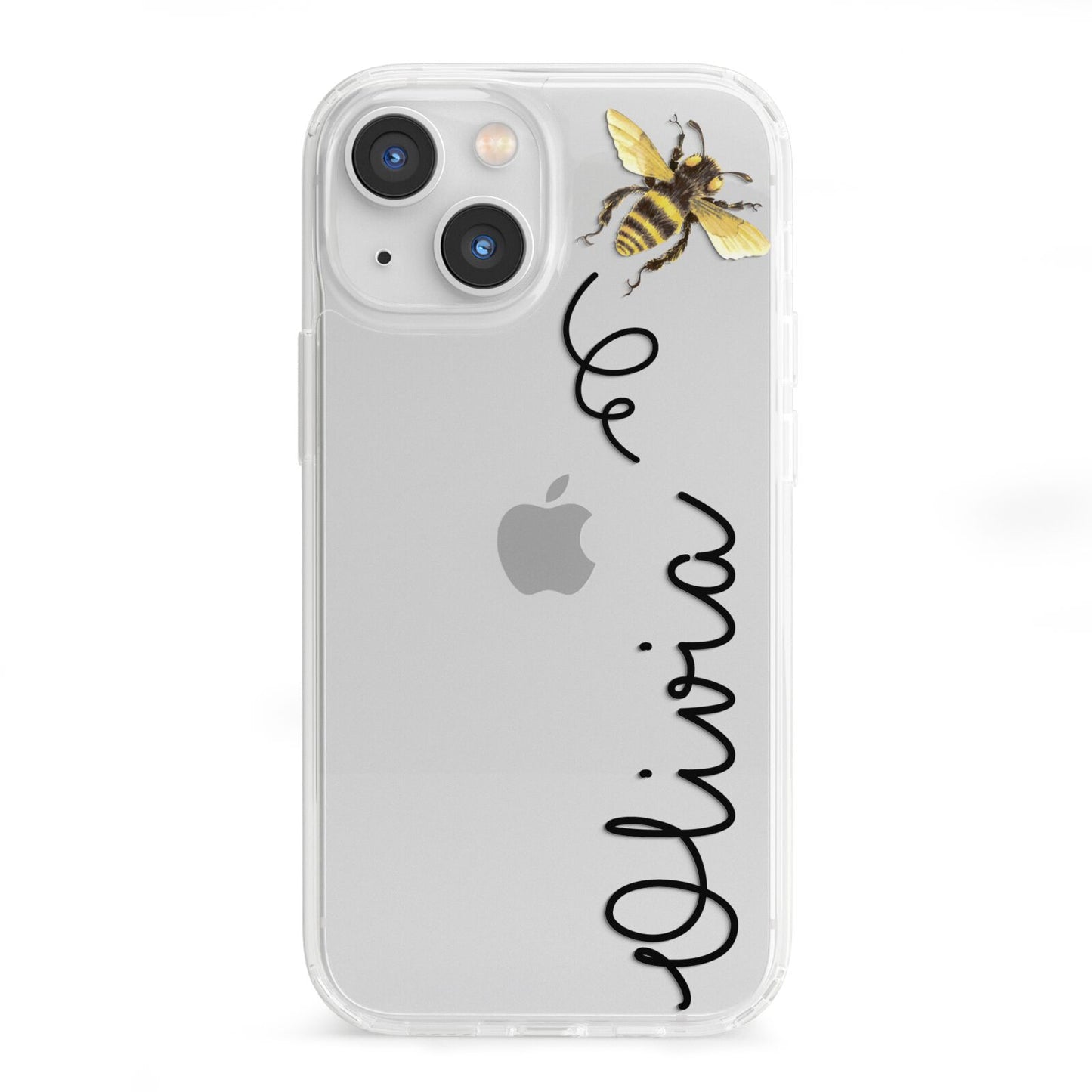 Bee in Flight Personalised Name iPhone 13 Mini Clear Bumper Case