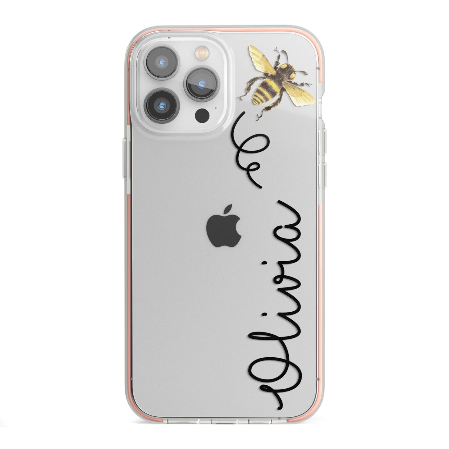 Bee in Flight Personalised Name iPhone 13 Pro Max TPU Impact Case with Pink Edges