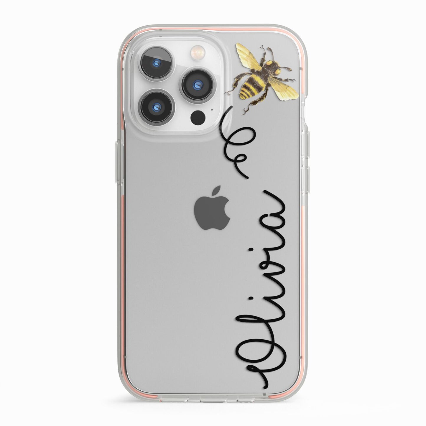 Bee in Flight Personalised Name iPhone 13 Pro TPU Impact Case with Pink Edges
