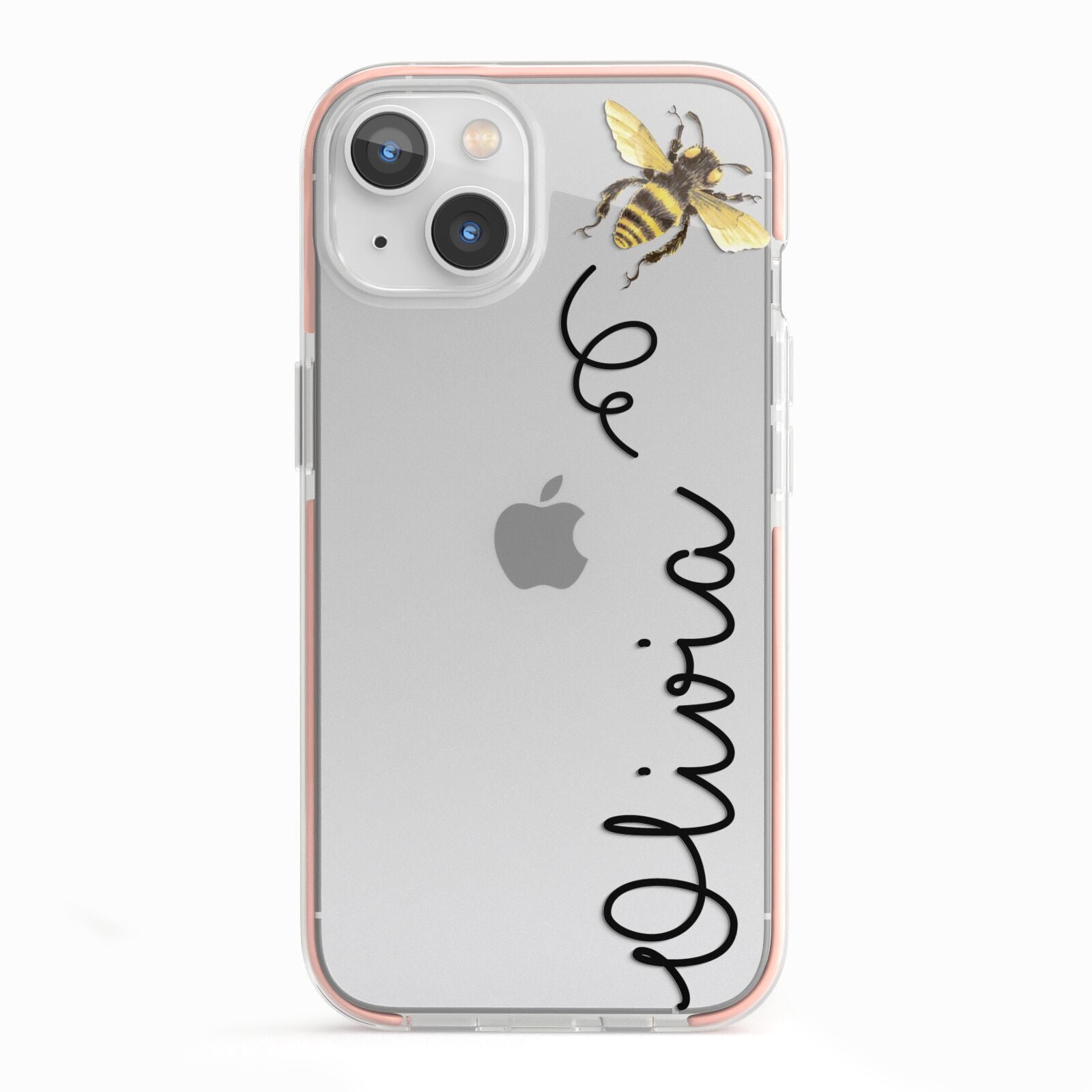 Bee in Flight Personalised Name iPhone 13 TPU Impact Case with Pink Edges