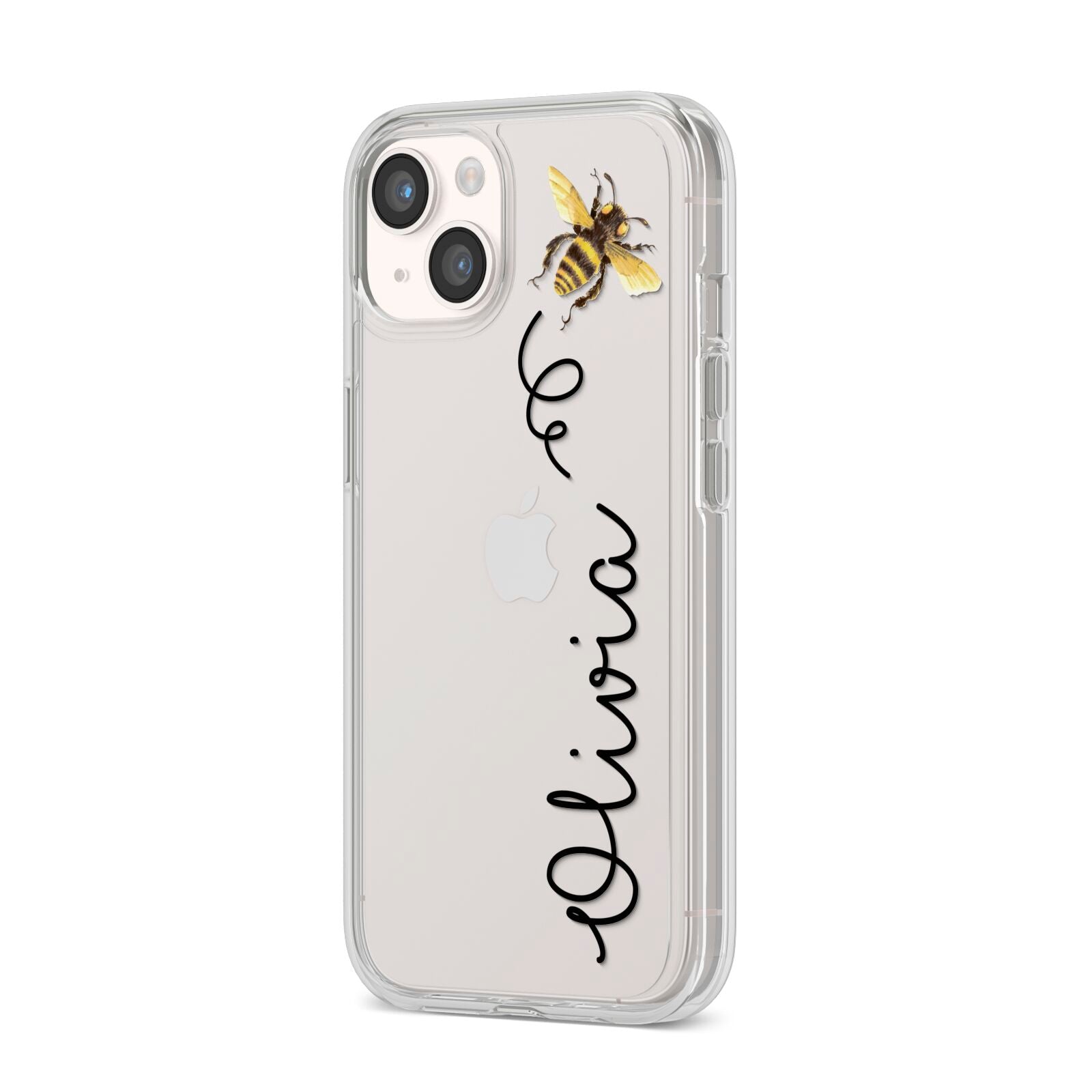 Bee in Flight Personalised Name iPhone 14 Clear Tough Case Starlight Angled Image