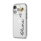 Bee in Flight Personalised Name iPhone 14 Pro Clear Tough Case Silver Angled Image