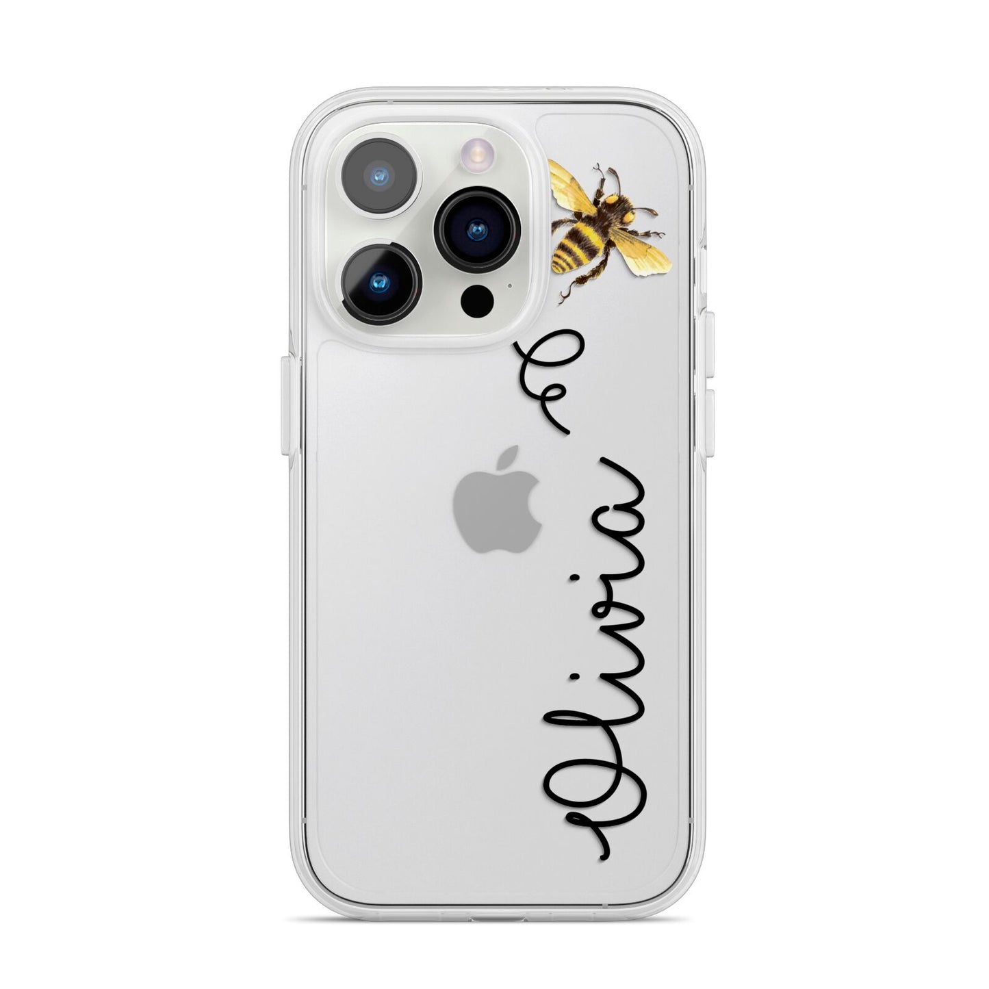 Bee in Flight Personalised Name iPhone 14 Pro Clear Tough Case Silver