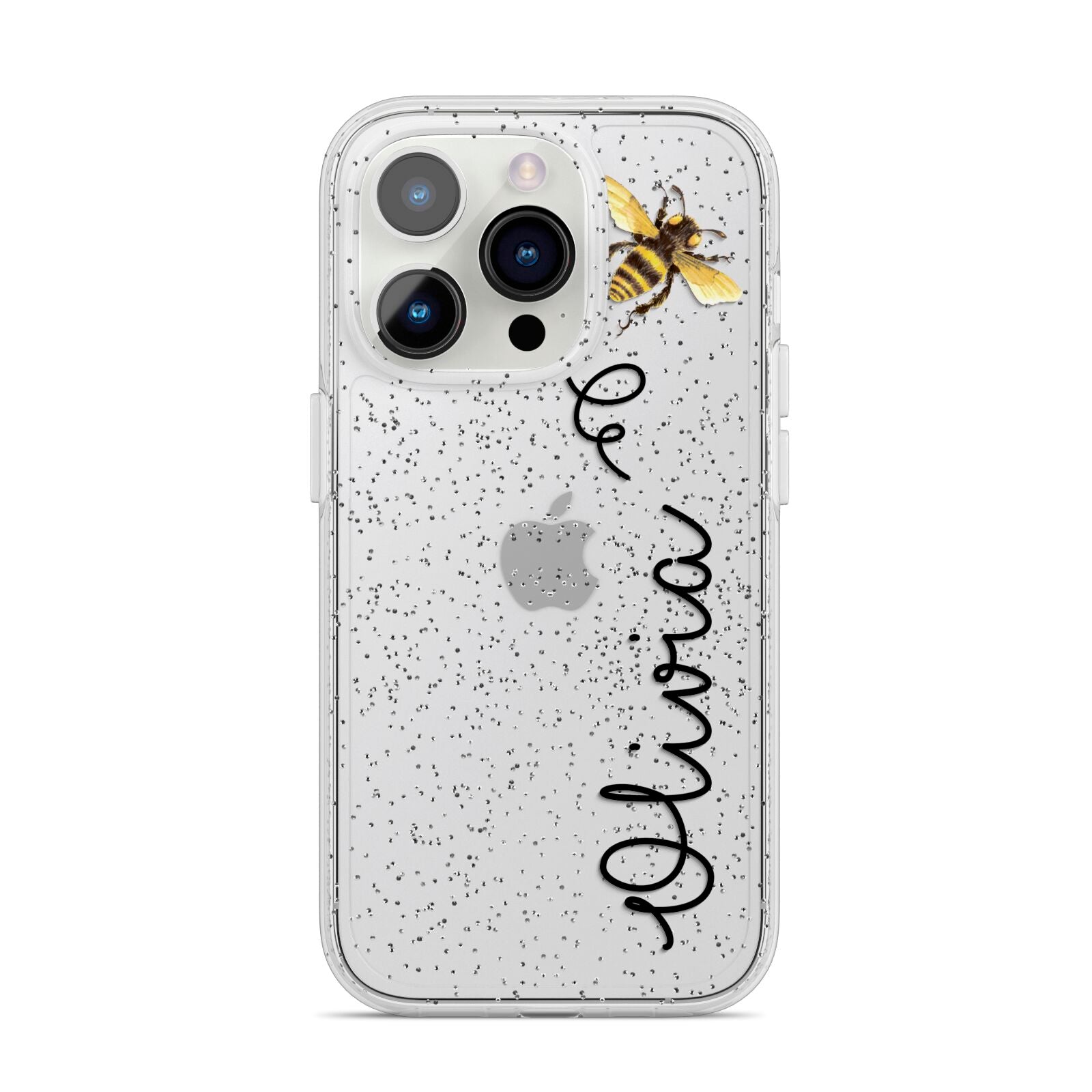 Bee in Flight Personalised Name iPhone 14 Pro Glitter Tough Case Silver