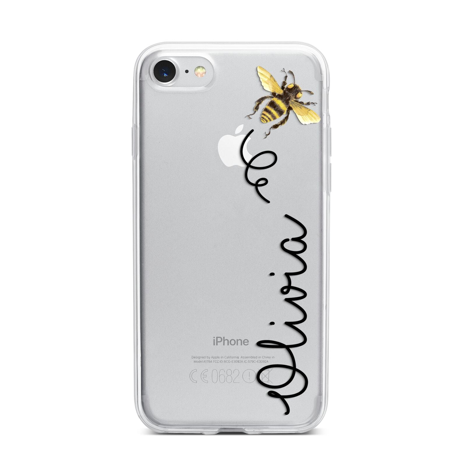 Bee in Flight Personalised Name iPhone 7 Bumper Case on Silver iPhone