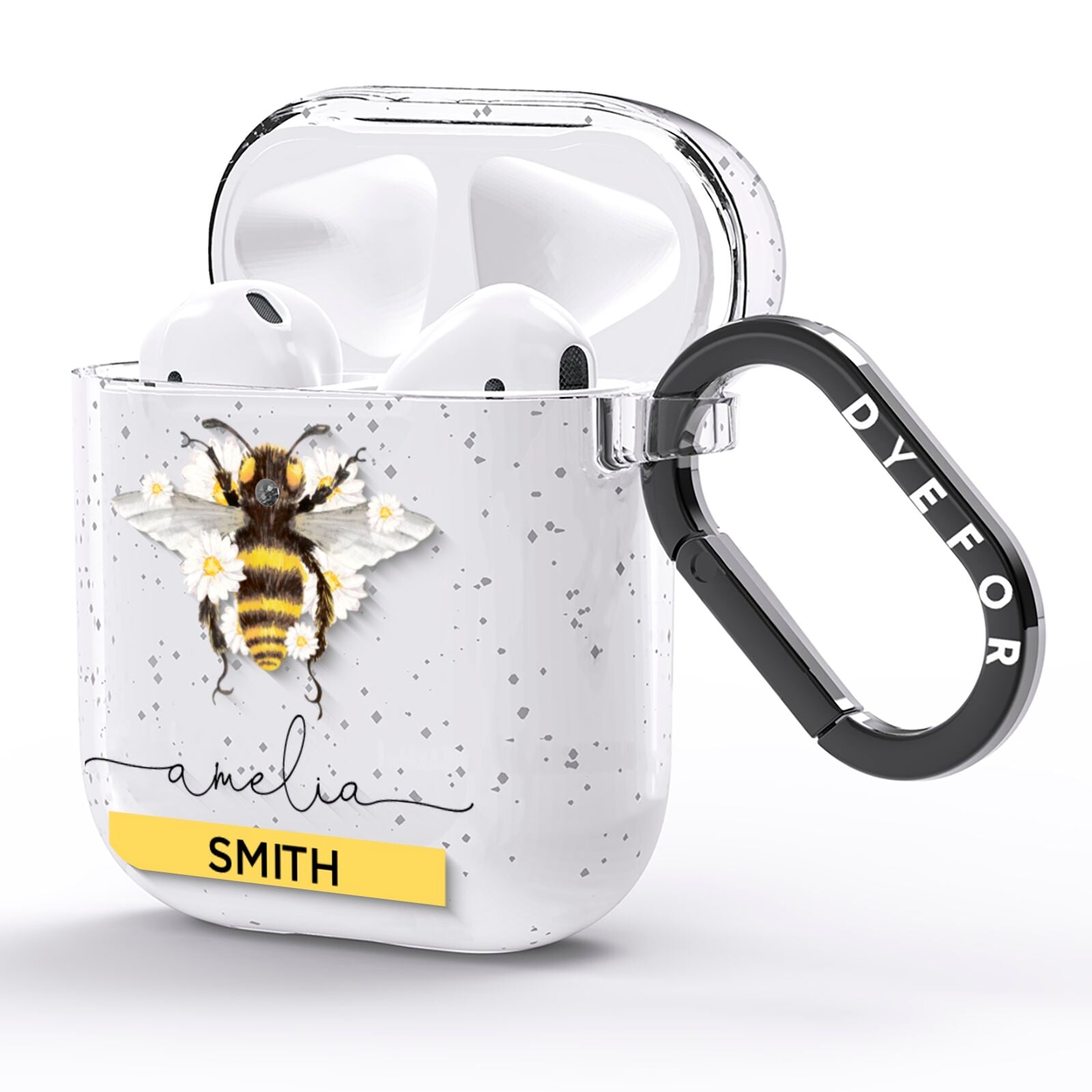 Bees Daisies Personalised Names AirPods Glitter Case Side Image