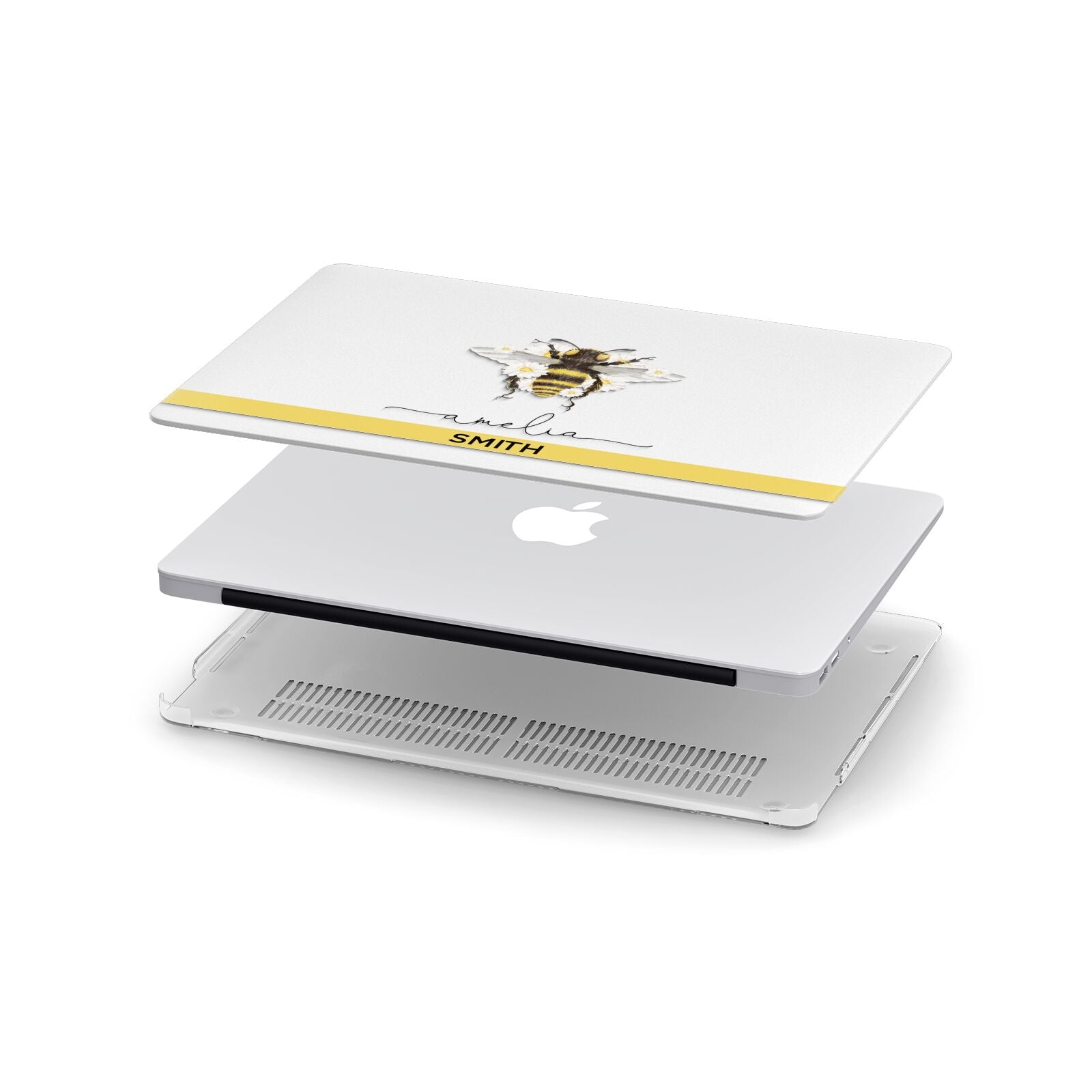 Bees Daisies Personalised Names Apple MacBook Case in Detail
