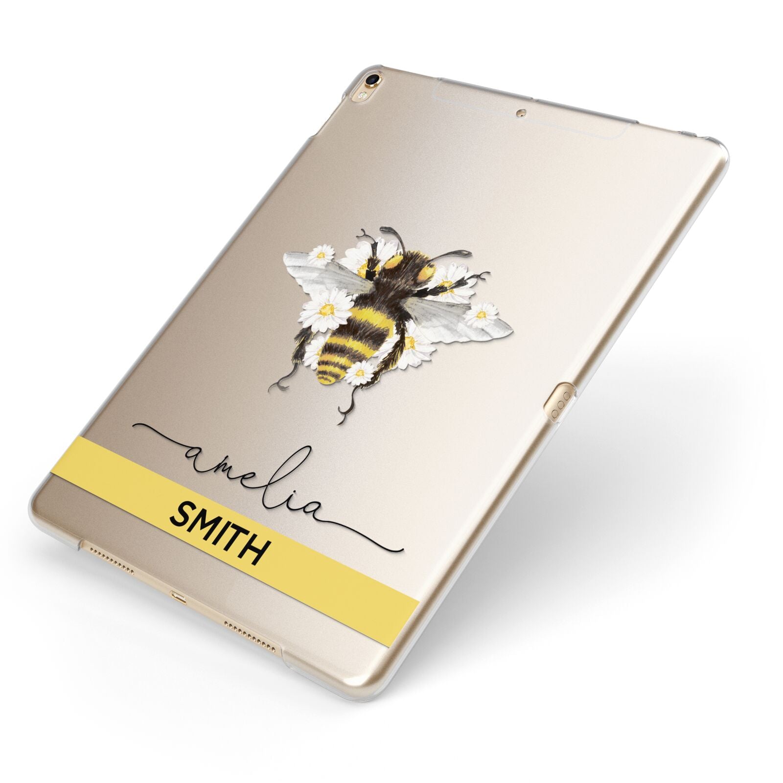 Bees Daisies Personalised Names Apple iPad Case on Gold iPad Side View