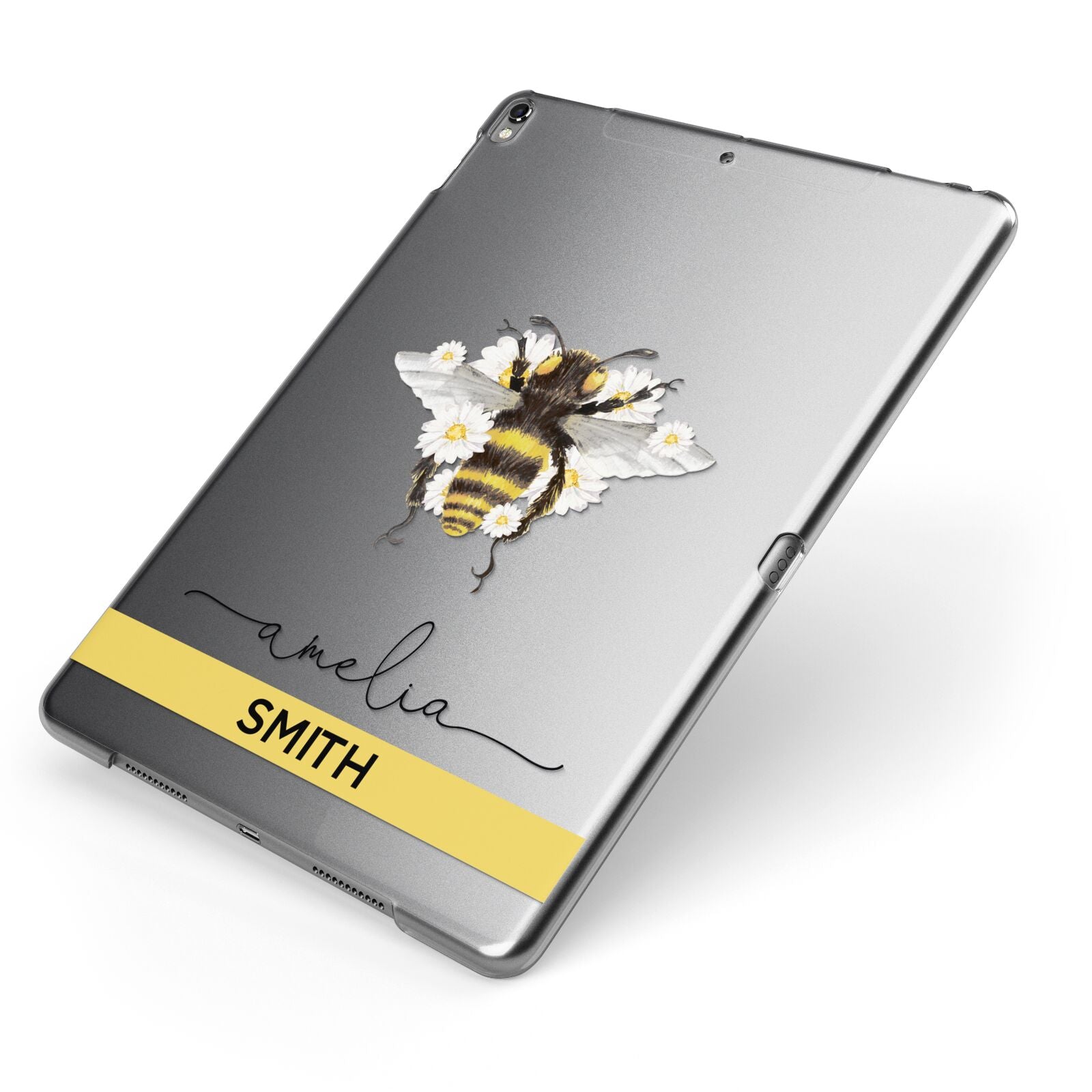 Bees Daisies Personalised Names Apple iPad Case on Grey iPad Side View