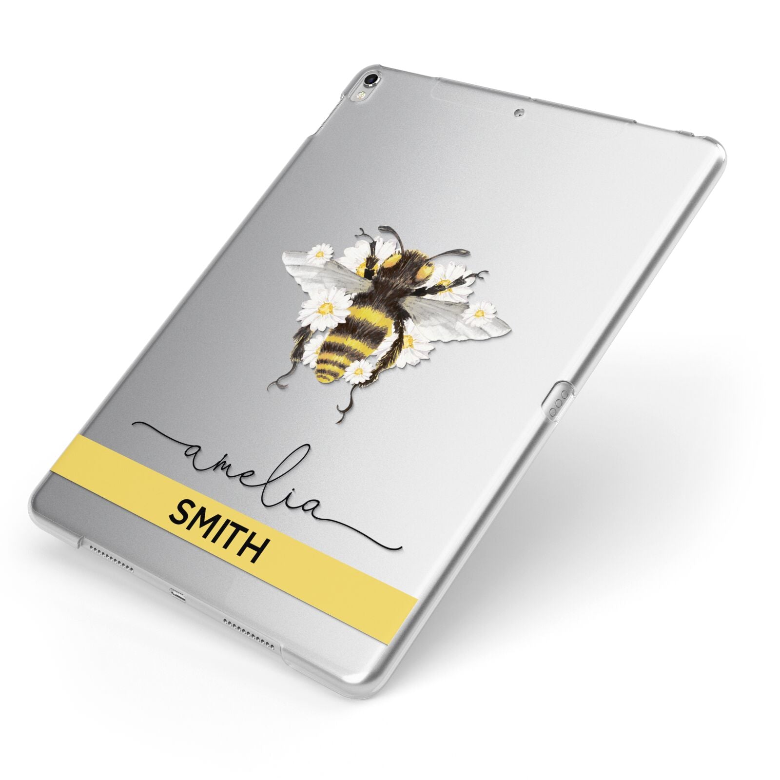 Bees Daisies Personalised Names Apple iPad Case on Silver iPad Side View