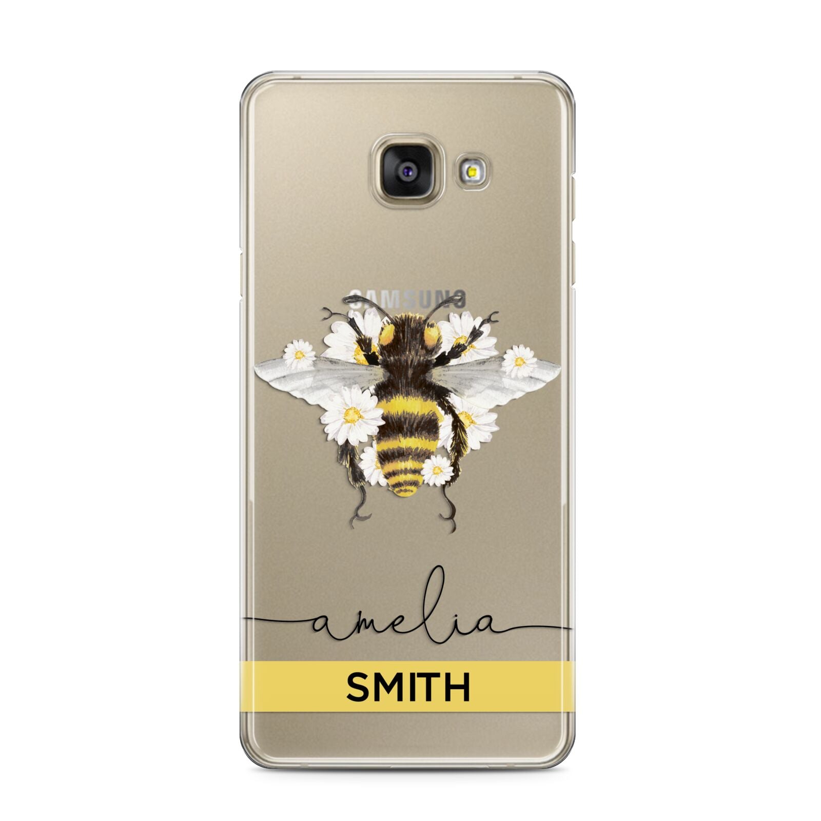 Bees Daisies Personalised Names Samsung Galaxy A3 2016 Case on gold phone