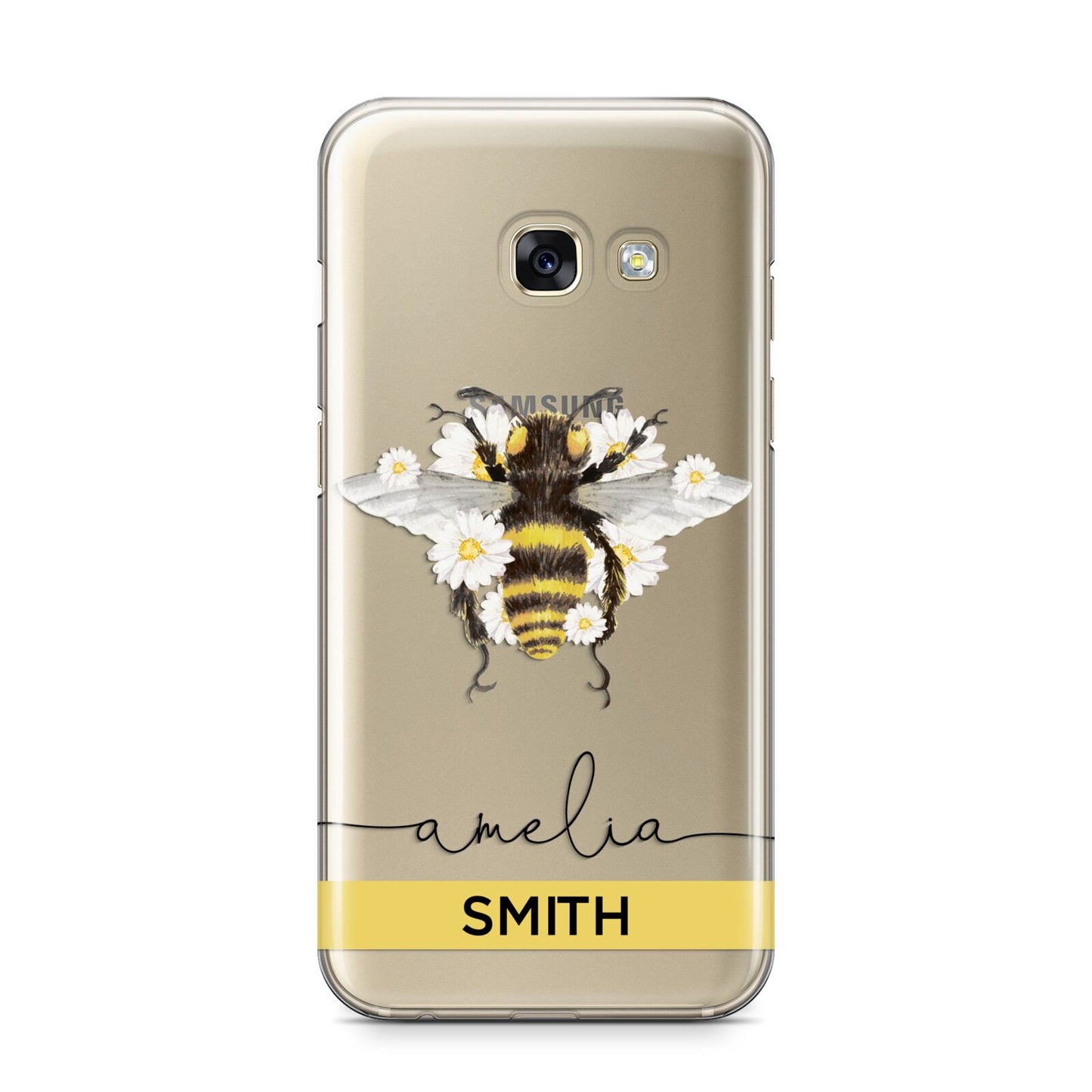 Bees Daisies Personalised Names Samsung Galaxy A3 2017 Case on gold phone