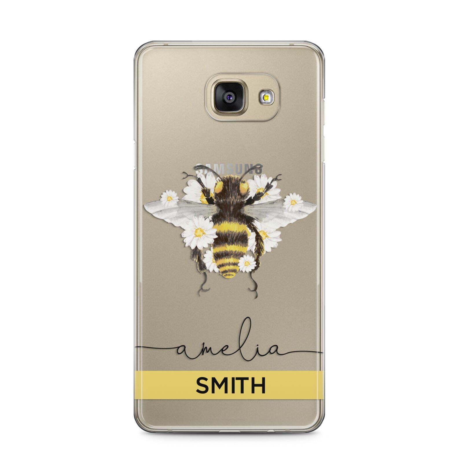 Bees Daisies Personalised Names Samsung Galaxy A5 2016 Case on gold phone