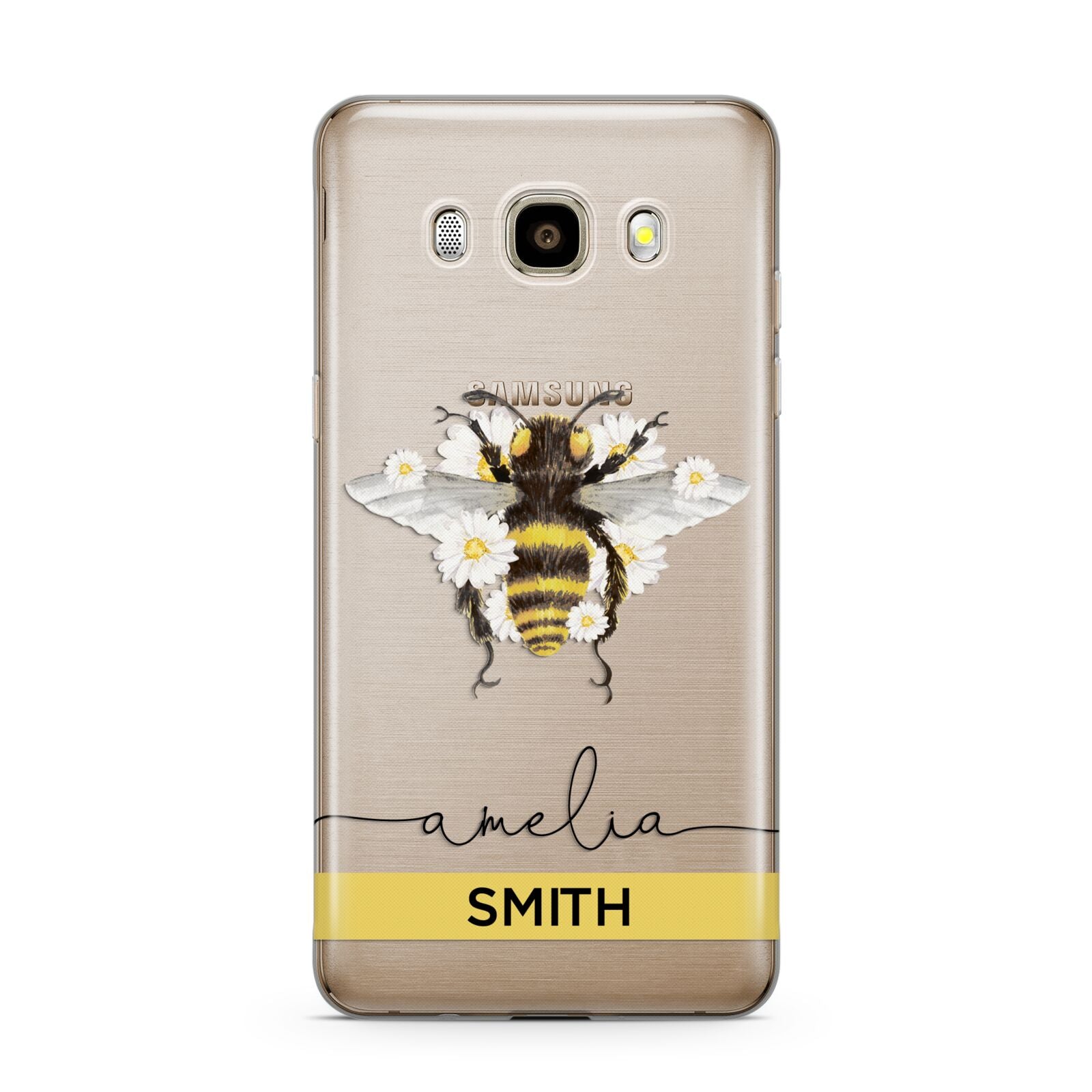 Bees Daisies Personalised Names Samsung Galaxy J7 2016 Case on gold phone