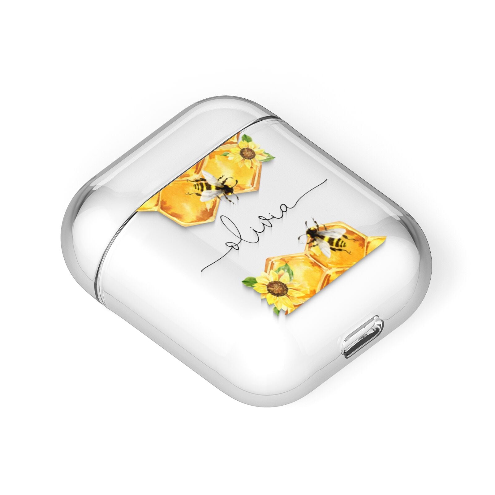 Bees Honeycomb Personalised Name AirPods Case Laid Flat