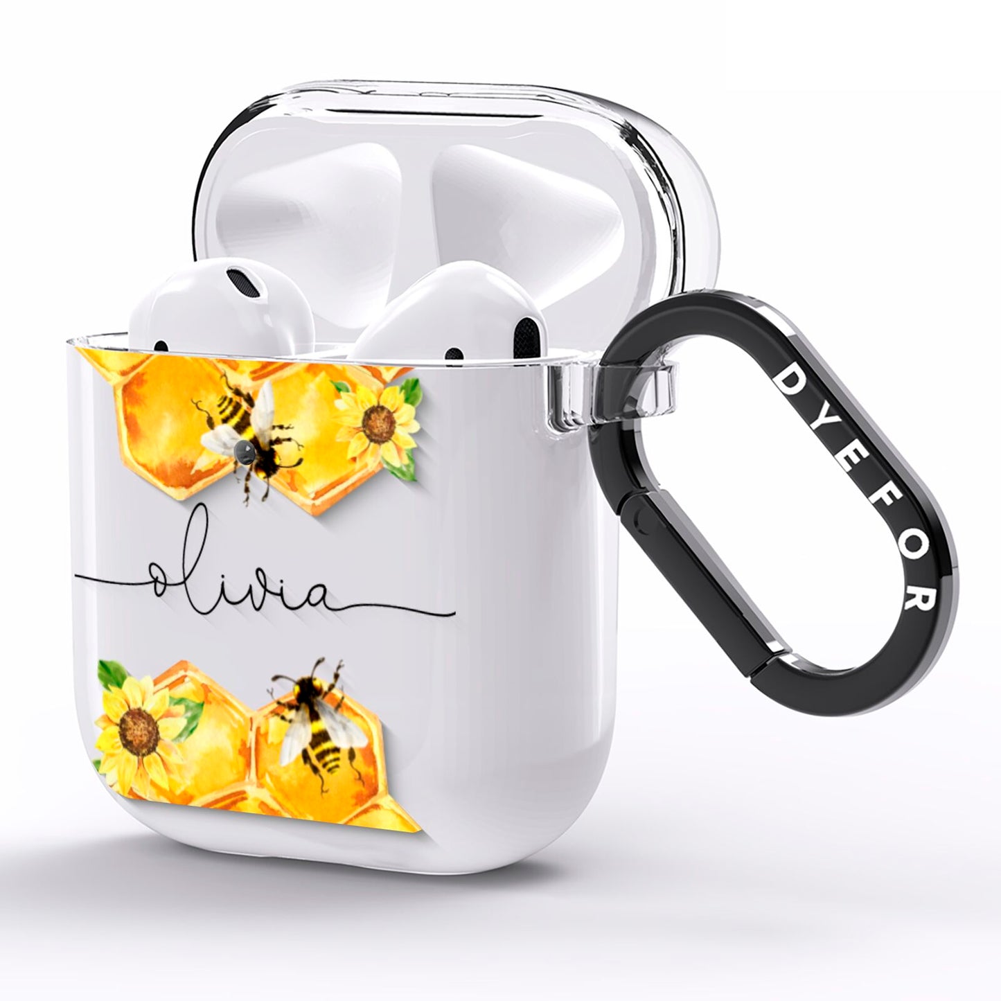 Bees Honeycomb Personalised Name AirPods Clear Case Side Image