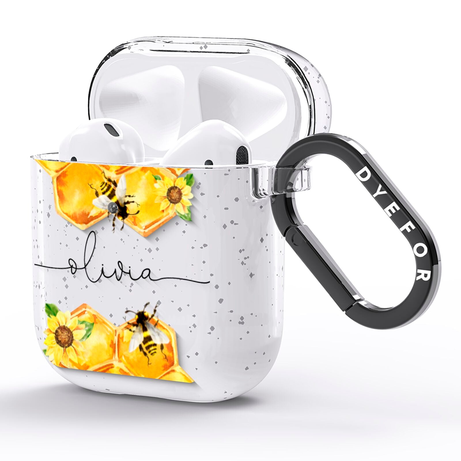 Bees Honeycomb Personalised Name AirPods Glitter Case Side Image