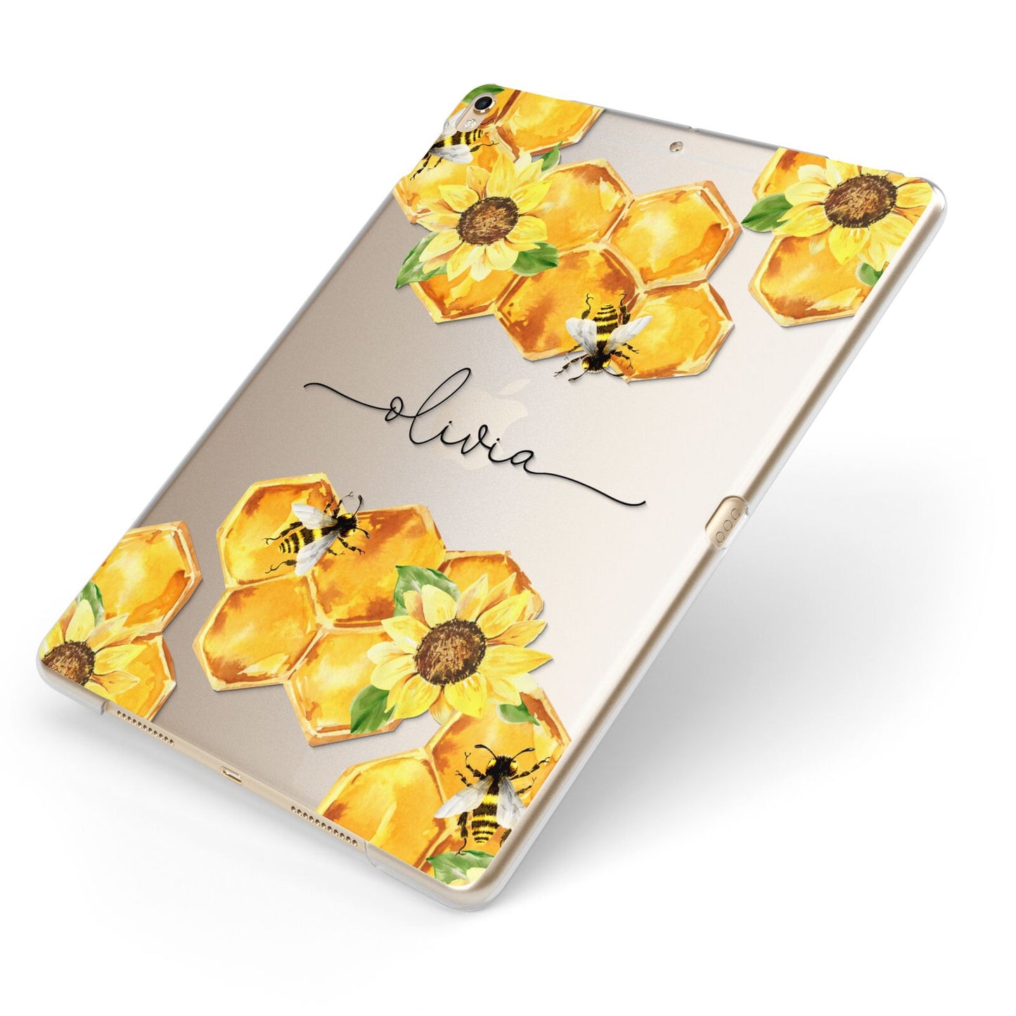 Bees Honeycomb Personalised Name Apple iPad Case on Gold iPad Side View