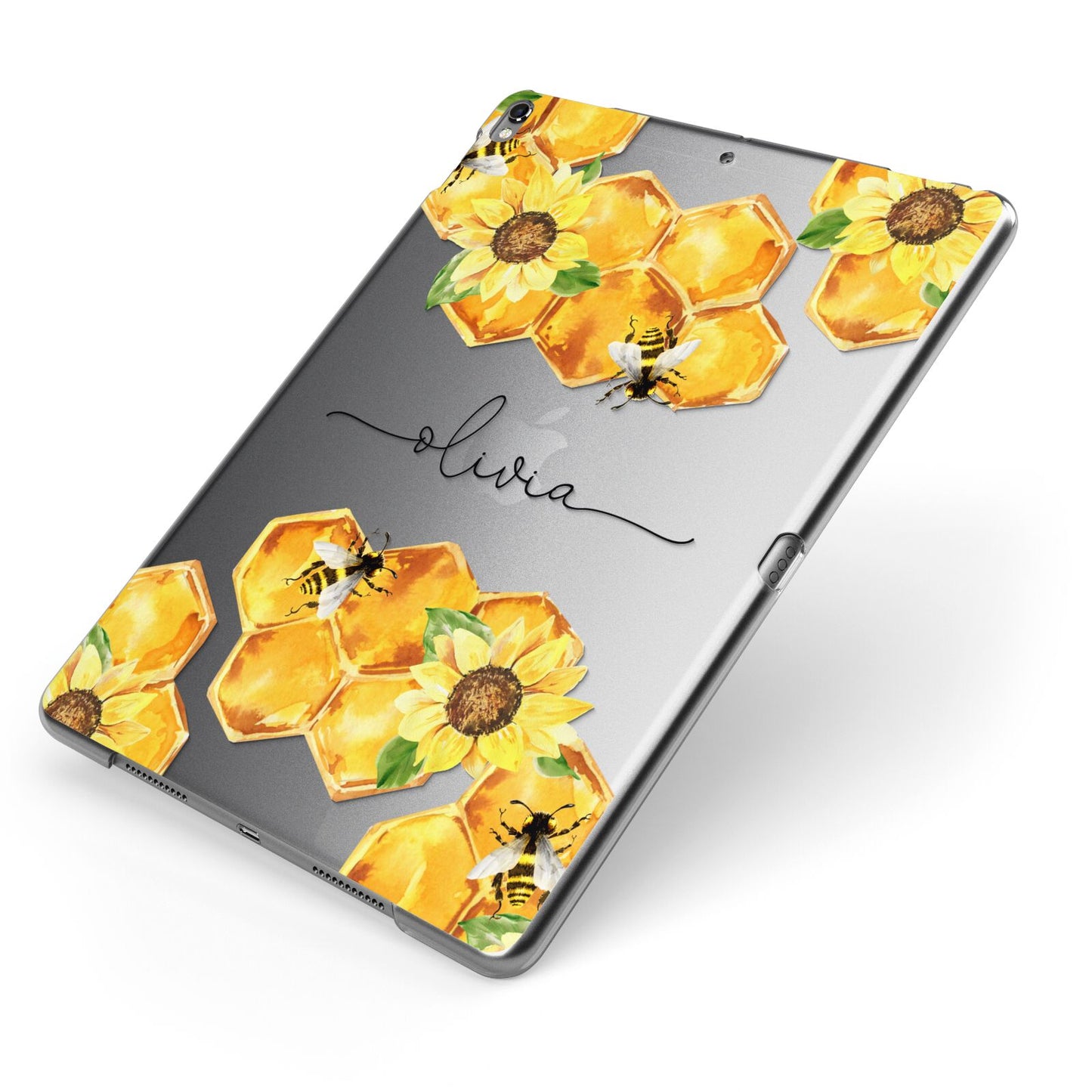 Bees Honeycomb Personalised Name Apple iPad Case on Grey iPad Side View