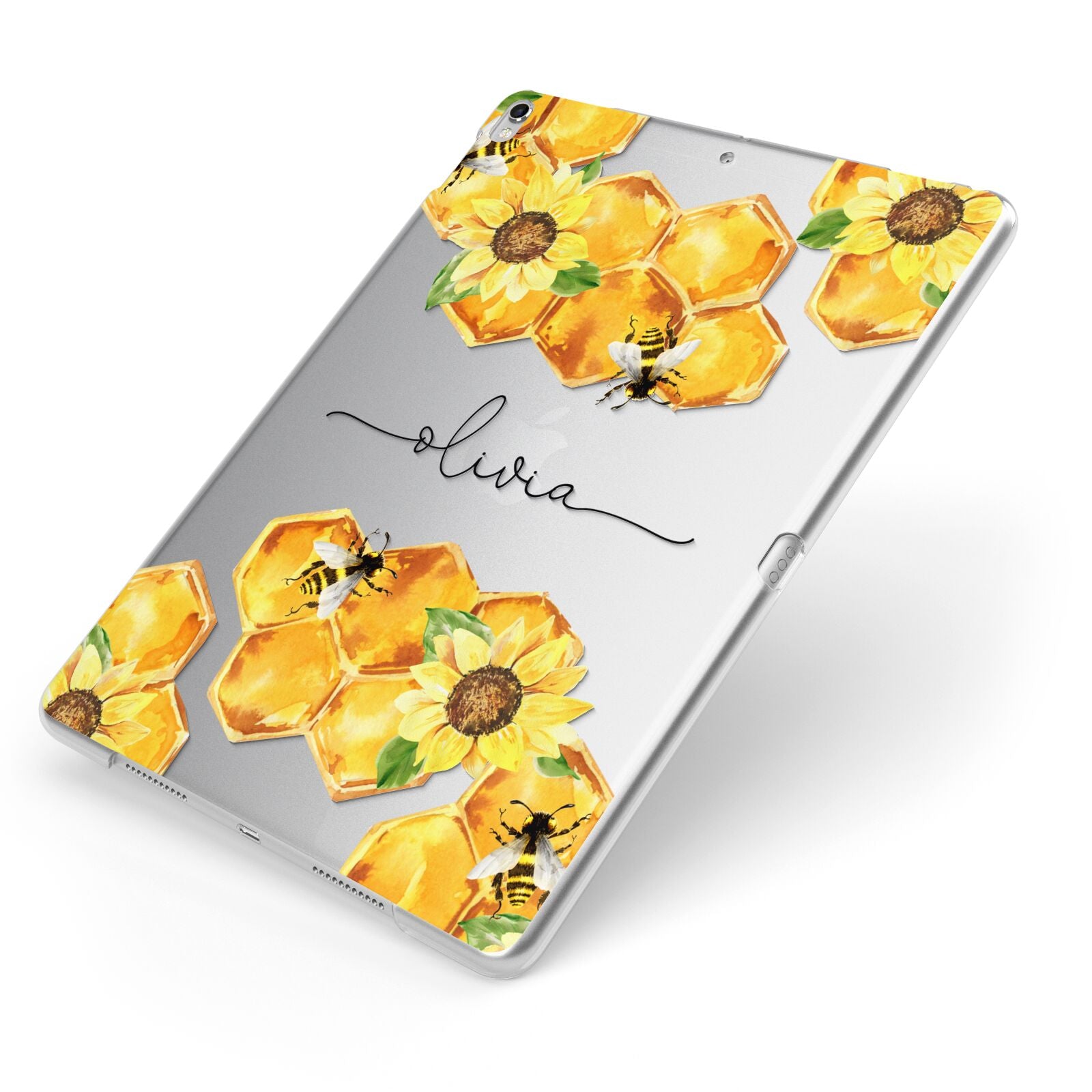 Bees Honeycomb Personalised Name Apple iPad Case on Silver iPad Side View