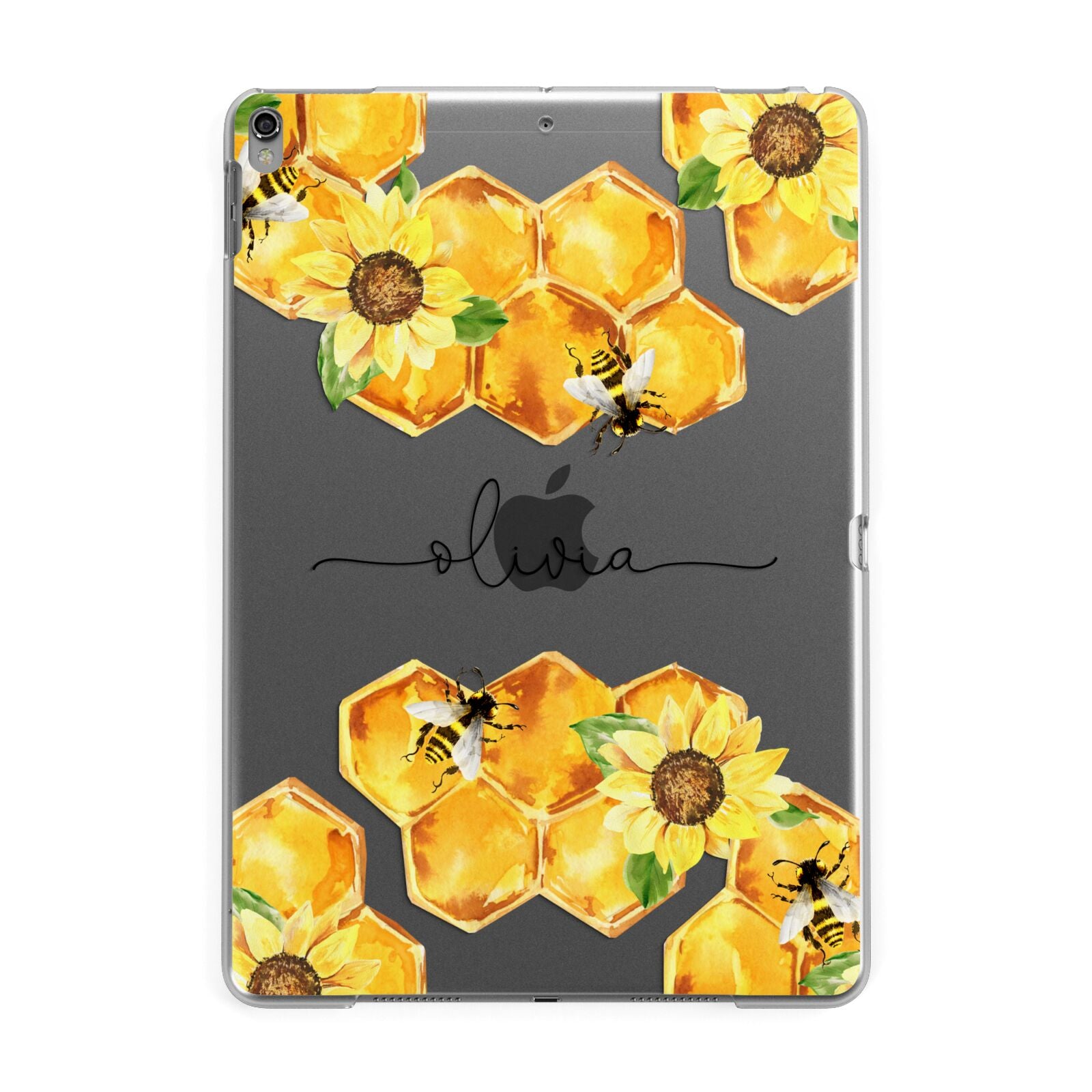 Bees Honeycomb Personalised Name Apple iPad Grey Case