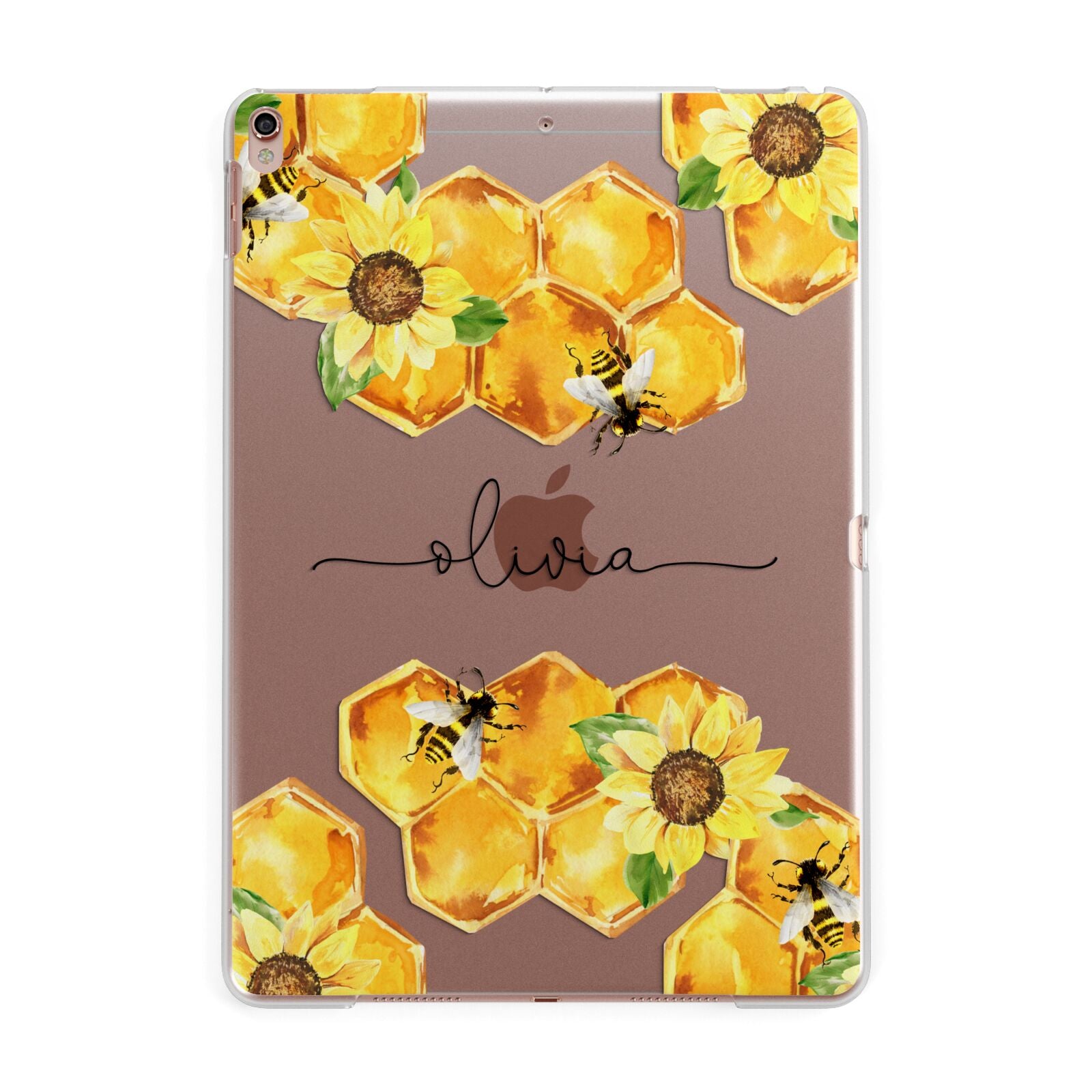 Bees Honeycomb Personalised Name Apple iPad Rose Gold Case