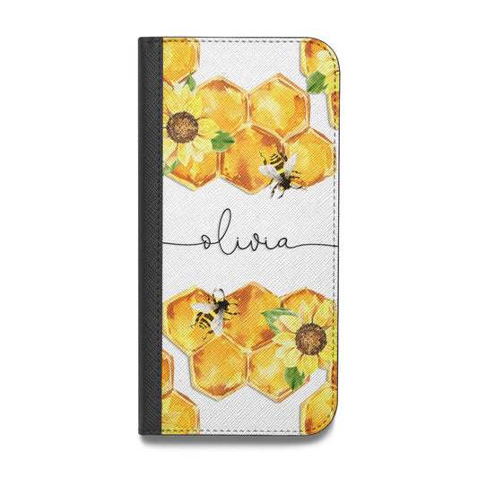 Bees Honeycomb Personalised Name Vegan Leather Flip Samsung Case