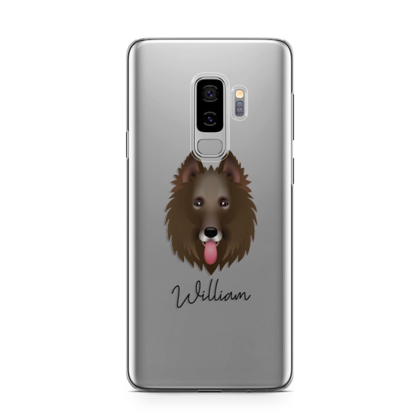 Belgian Groenendael Personalised Samsung Galaxy S9 Plus Case on Silver phone