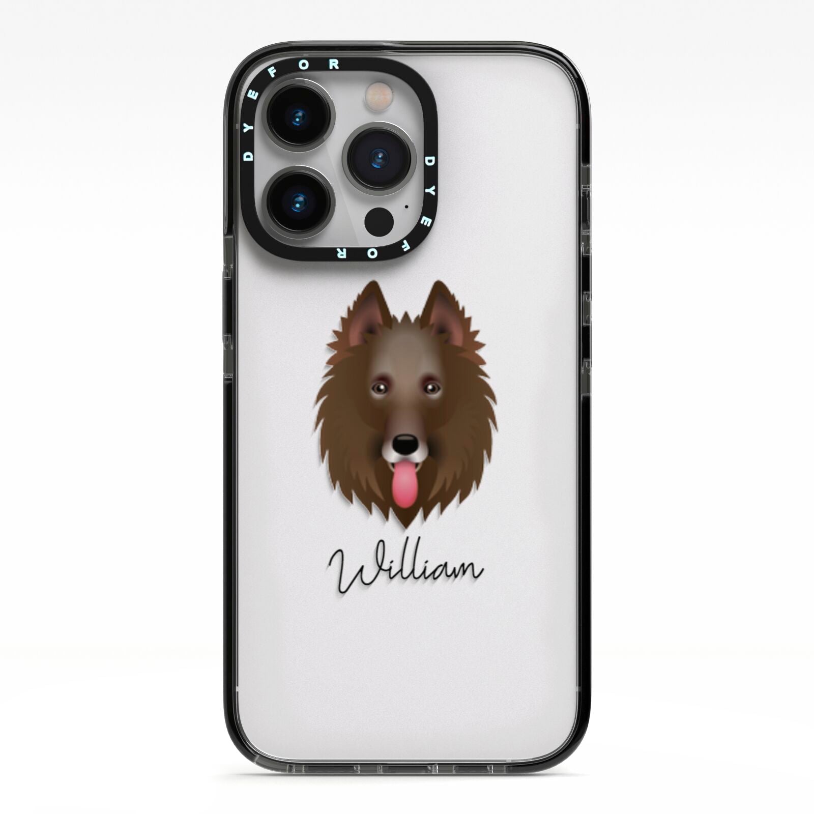 Belgian Groenendael Personalised iPhone 13 Pro Black Impact Case on Silver phone
