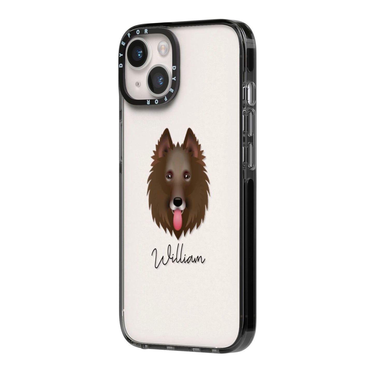 Belgian Groenendael Personalised iPhone 14 Black Impact Case Side Angle on Silver phone