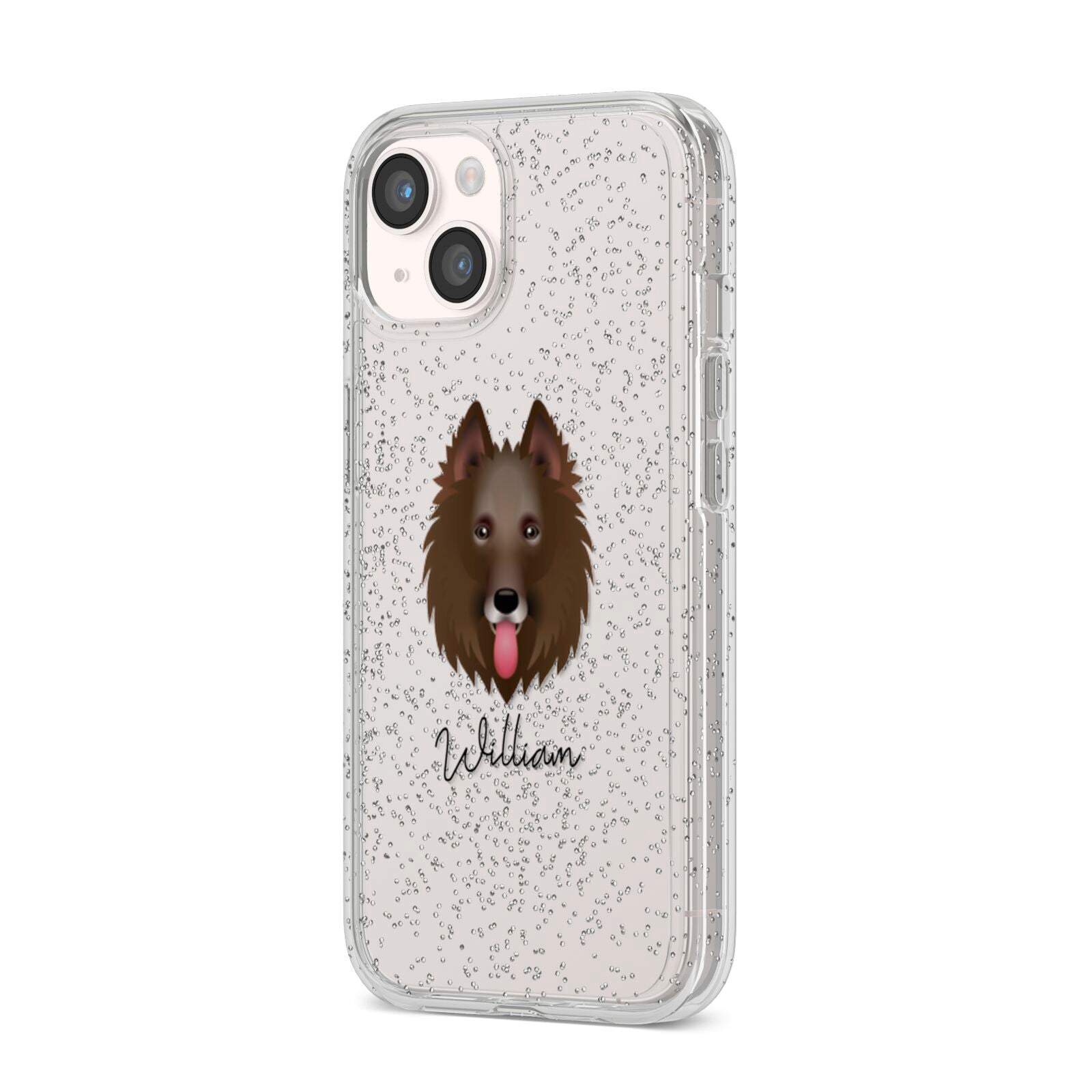 Belgian Groenendael Personalised iPhone 14 Glitter Tough Case Starlight Angled Image