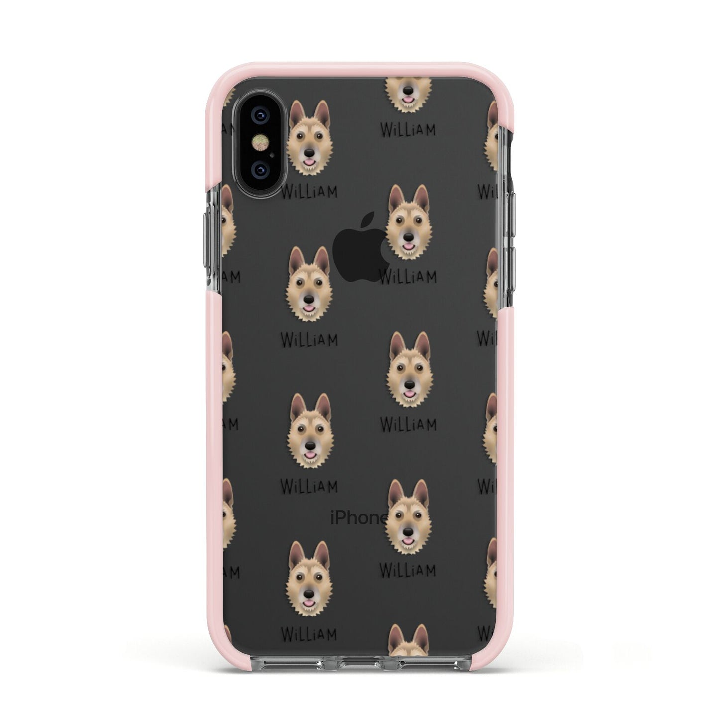 Belgian Laekenois Icon with Name Apple iPhone Xs Impact Case Pink Edge on Black Phone
