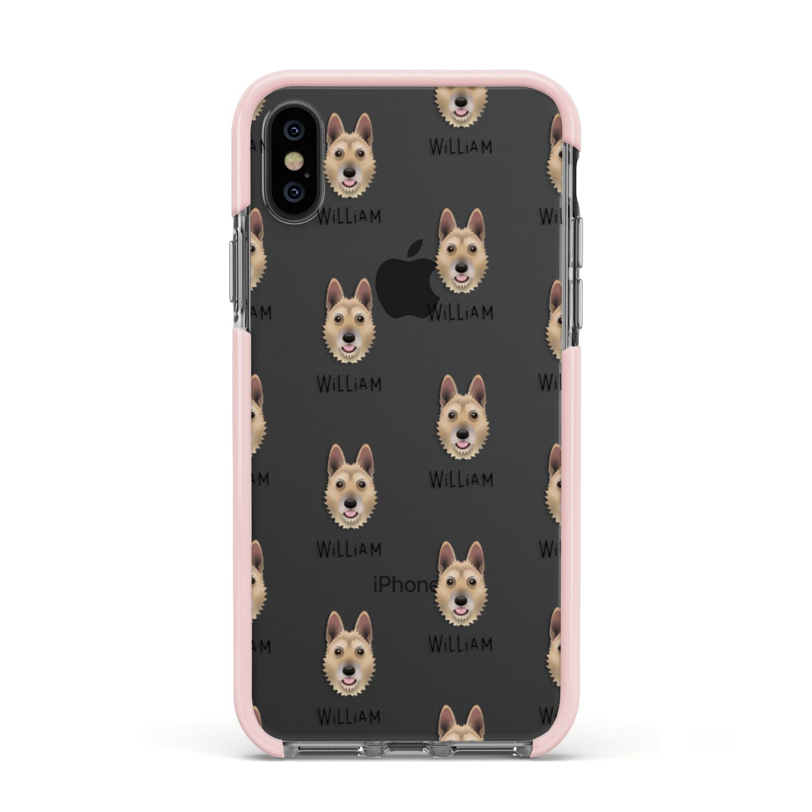 Belgian Laekenois Icon with Name Apple iPhone Xs Impact Case Pink Edge on Black Phone