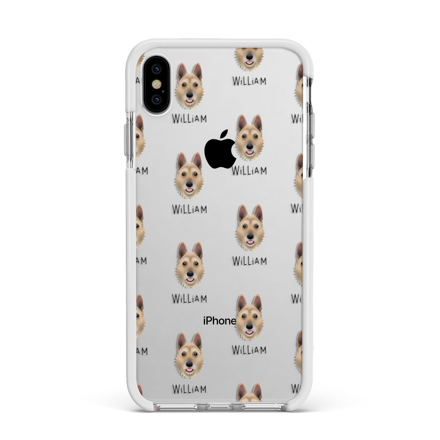 Belgian Laekenois Icon with Name Apple iPhone Xs Max Impact Case White Edge on Silver Phone