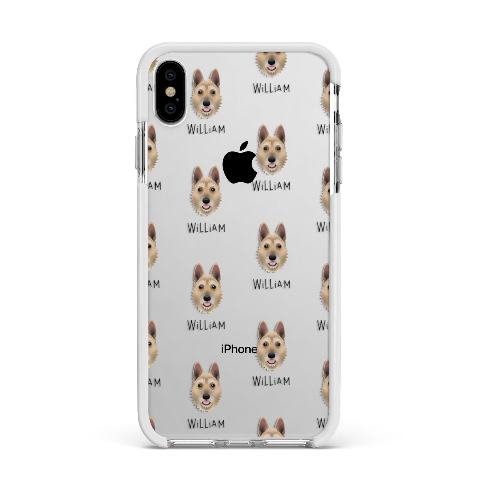 Belgian Laekenois Icon with Name Apple iPhone Xs Max Impact Case White Edge on Silver Phone