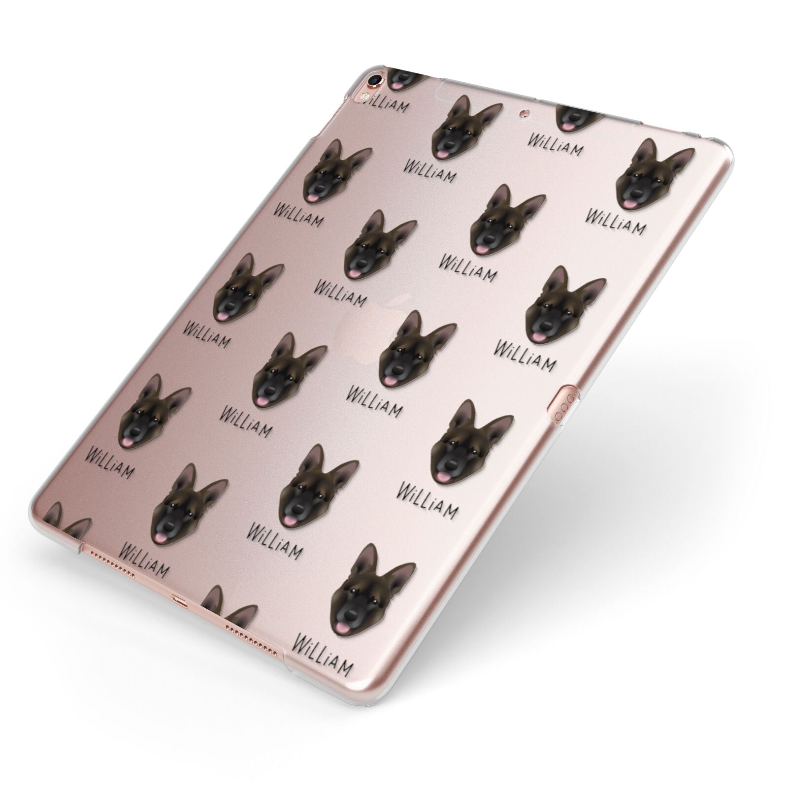 Belgian Malinois Icon with Name Apple iPad Case on Rose Gold iPad Side View