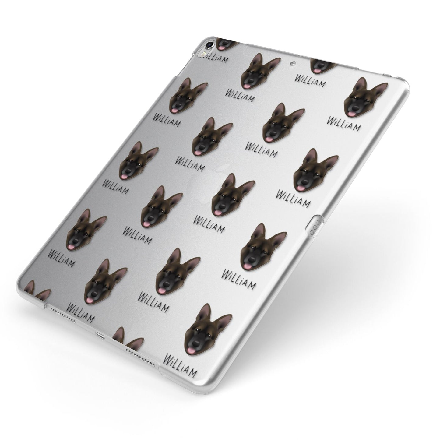Belgian Malinois Icon with Name Apple iPad Case on Silver iPad Side View