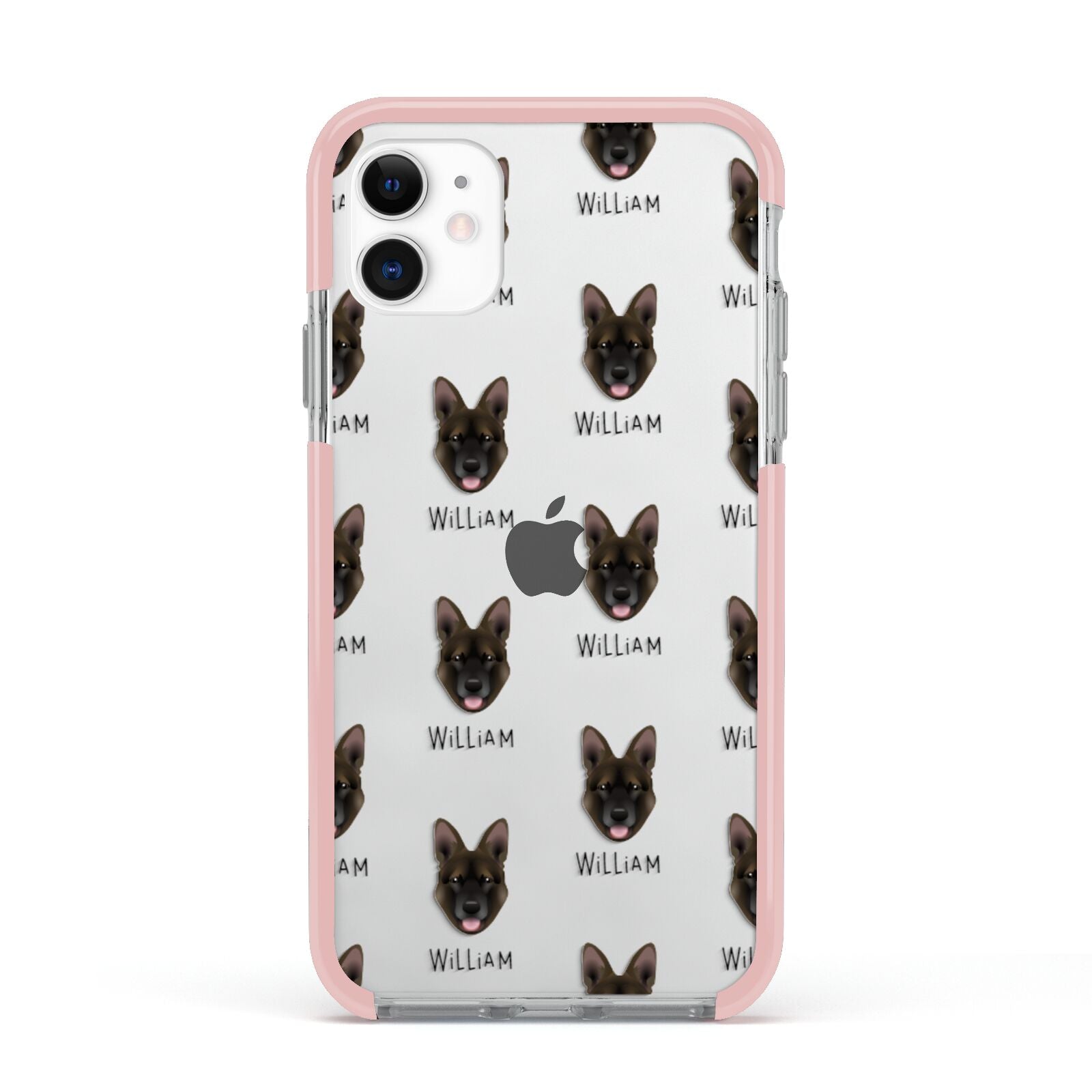 Belgian Malinois Icon with Name Apple iPhone 11 in White with Pink Impact Case