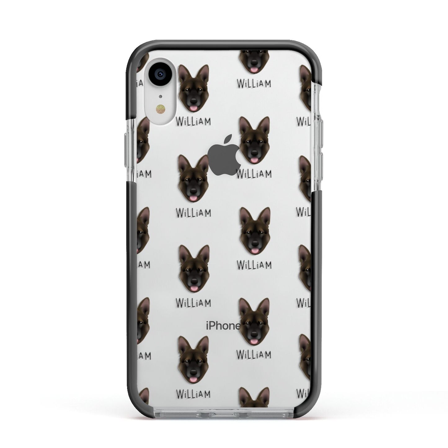 Belgian Malinois Icon with Name Apple iPhone XR Impact Case Black Edge on Silver Phone