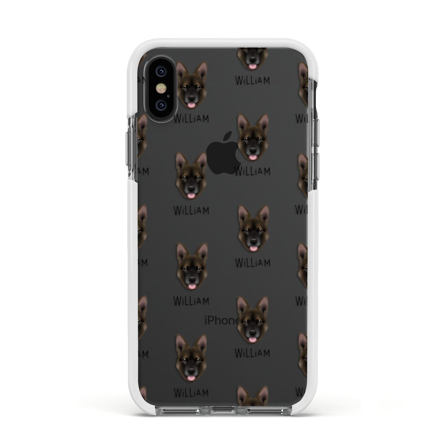 Belgian Malinois Icon with Name Apple iPhone Xs Impact Case White Edge on Black Phone