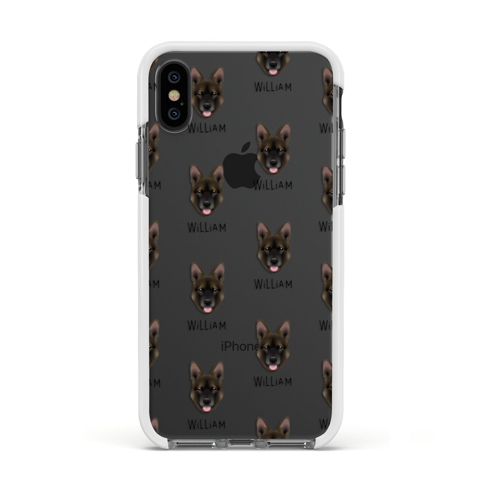 Belgian Malinois Icon with Name Apple iPhone Xs Impact Case White Edge on Black Phone