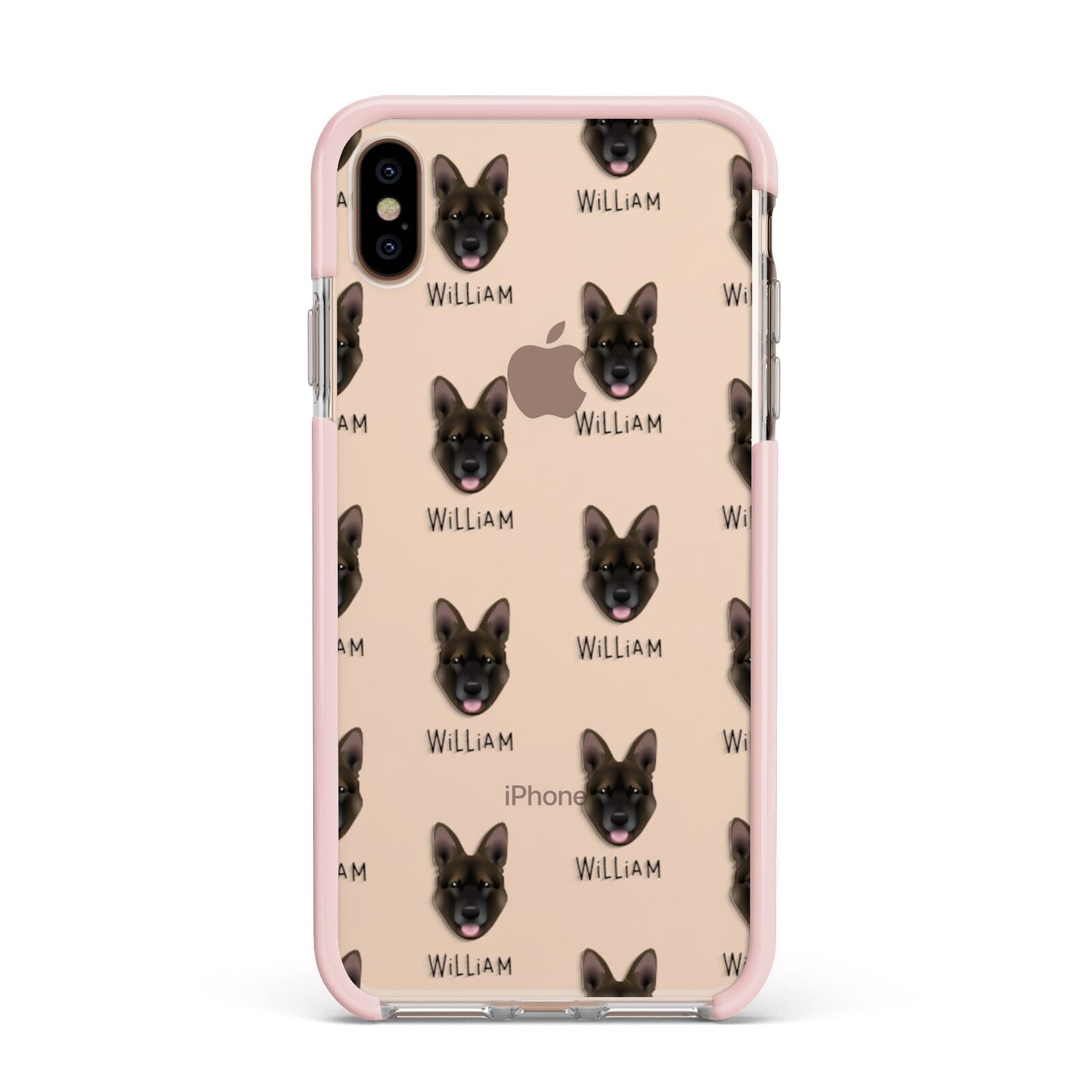 Belgian Malinois Icon with Name Apple iPhone Xs Max Impact Case Pink Edge on Gold Phone