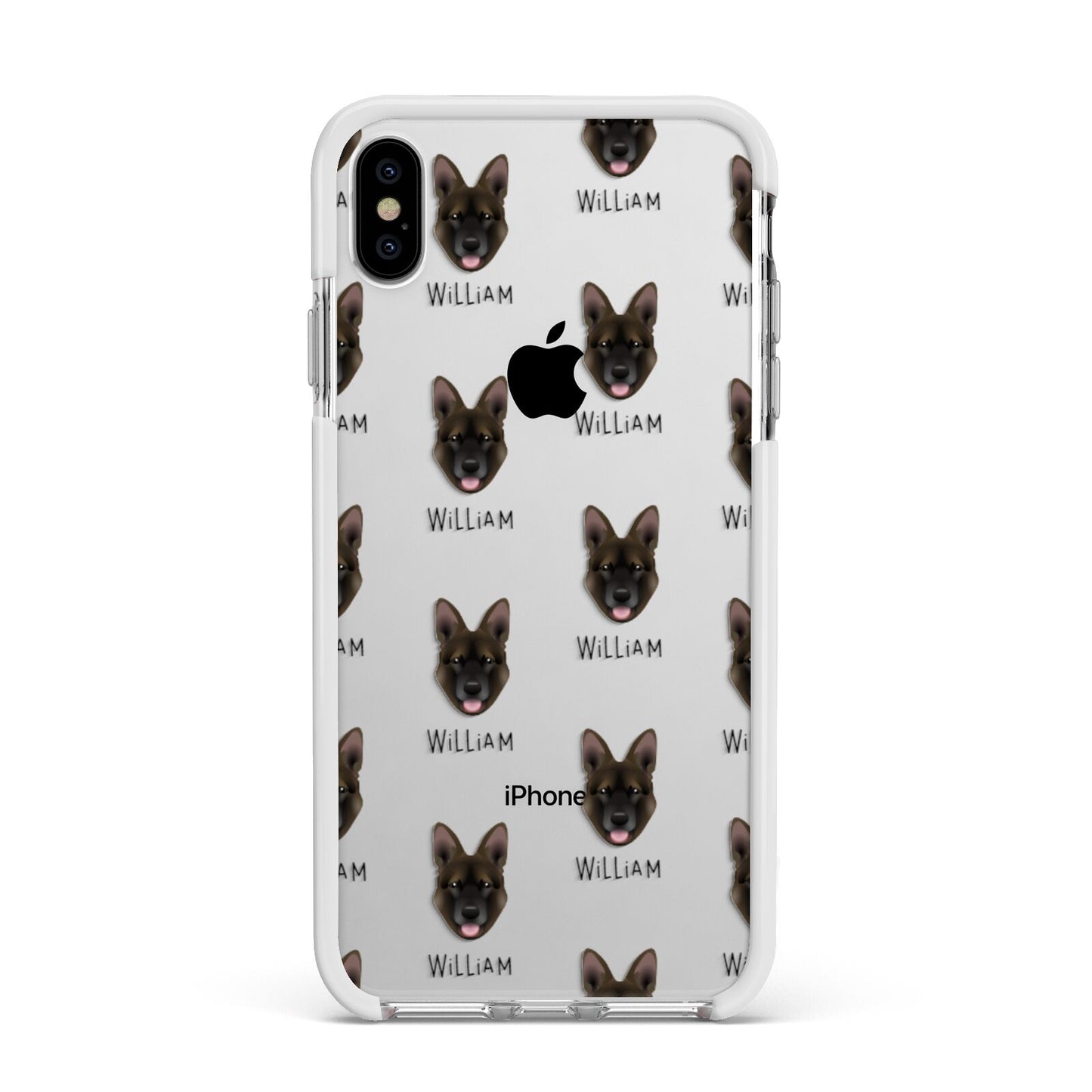 Belgian Malinois Icon with Name Apple iPhone Xs Max Impact Case White Edge on Silver Phone