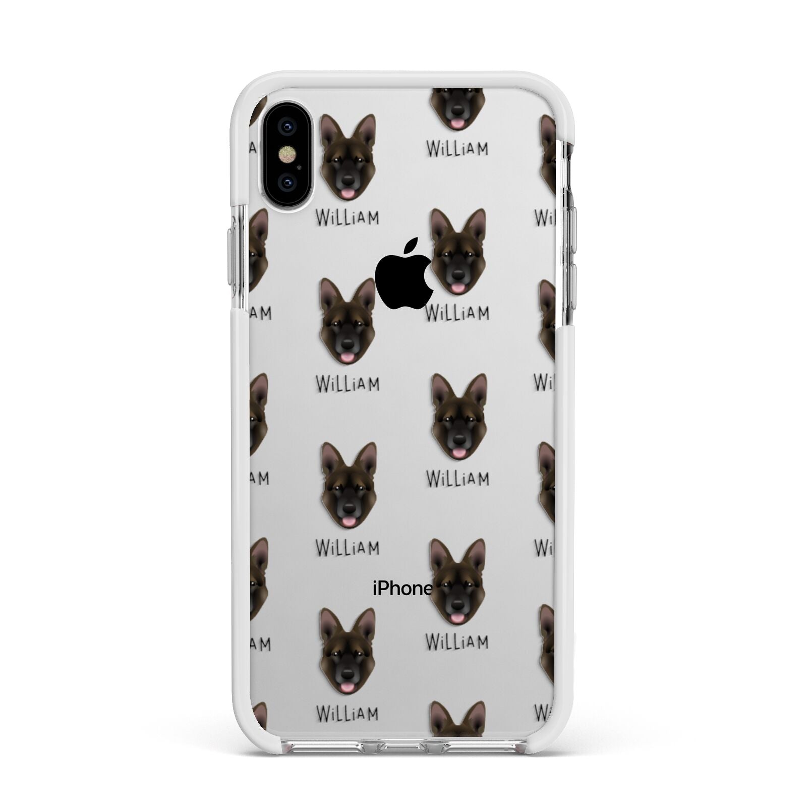 Belgian Malinois Icon with Name Apple iPhone Xs Max Impact Case White Edge on Silver Phone
